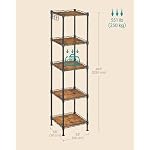 SONGMICS 5-Tier Bathroom Shelf, Storage Rack for Small Space, with 5 PP Shelf Liners, Removable Hook, Extendable Design, Ink Black and Rustic Brown ULGR023B02 - Image 3