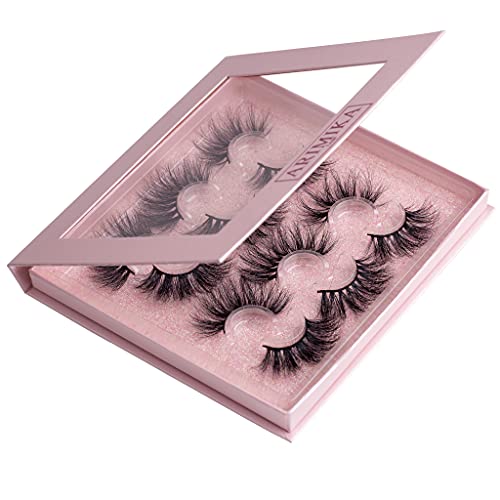 Arimika 3 Styles 6 Pairs 25mm Lashes for Halloween, Super Long Thick Dramatic 3D Mink False Eyelashes, Flared Wispy Fluffy Full Volume Sexy 3D Mink Book Lashes, Luxurious Handmade Reusable Strip Lashes