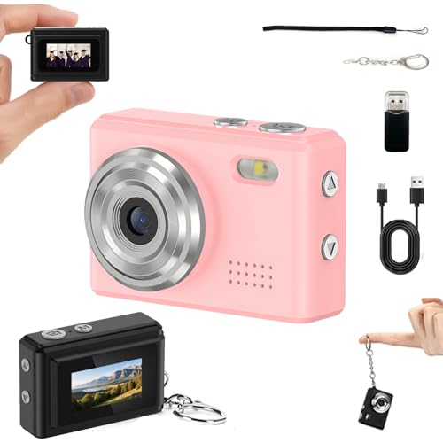 Mini Digital Camera Keychain Tiny Pixel Hd 1080p Retro Keychain Camera Micro Portable That Works Camera for Travel Study Recording (Pink-No Memory Card)