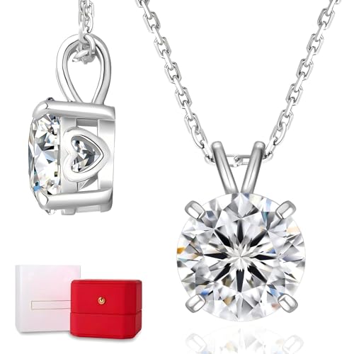KRKC&CO Moissanite Necklaces for Women, Moissanite Solitaire Pendant for Her, Sterling Silver, 4-Prong, GRA, Jewelry Gift for Anniversary/Birthday/Wedding/Valentine's Day - to Wife, Mom, 0.5