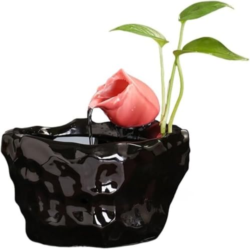 jqgksbセラミック流水水槽自動水循環デスクトップオフィス装飾品コーヒーテーブル噴水水景小物 (354-2黒【荷韻清風】送水ポンプ+彩石)