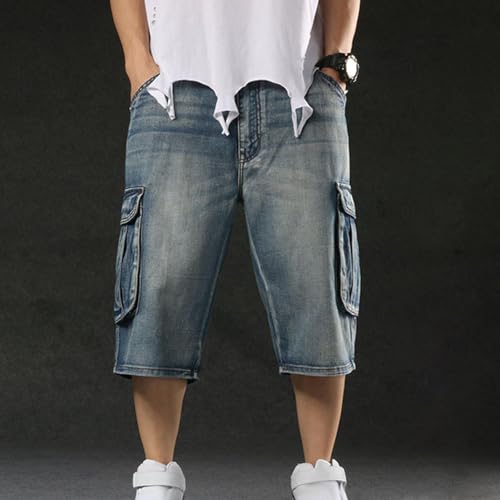 Mens Cargo Jeans Pants Wide Leg Baggy Capri Denim Pants Trendy Teen Boys Vintage Capri Jeans Skateboarding Streetwear3