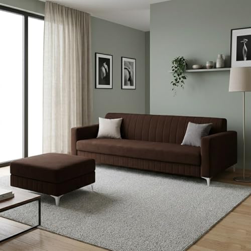 Image of Amelia Rich 5 Seater L Shape Sofa Set with Movable Ottoman | Flexible Layout | Spacious Soft Touch Seating | Modern Sofa for Living Room (Dark Brown)
