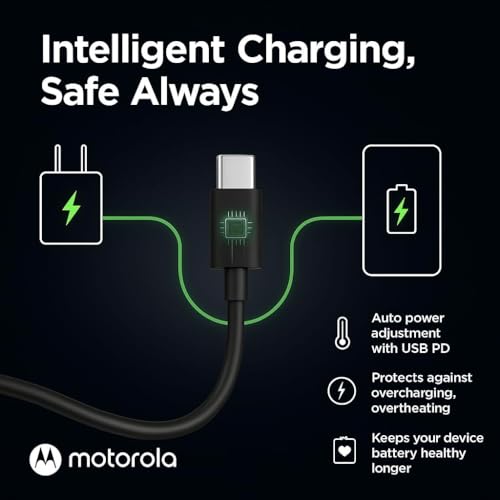 Image of Motorola Original USB-C to C Super-Fast Charging Cable (100cm, 6A) | Supports 68W TurboPower | Compatible with Moto G60, G40 Fusion, G71, G82, G100, Edge 20, Edge 30, Edge 40, One Fusion+ & More