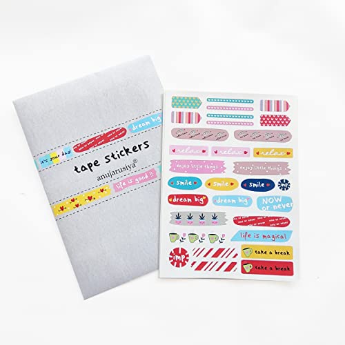 Paper Tape Scrapbook Stickers | Laminated & Self-Adhesive | 5 A5 Sheets with 121 Stickers | Perfect for Journaling, Gift Decoration & Attaching Photos or Mementos