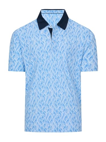 Lenygose Mens Golf Polo Shirts Short Sleeve Print Performance Moisture Wicking Dry Fit Collared Golf Shirts for Men, Blue Leaf, X-Large
