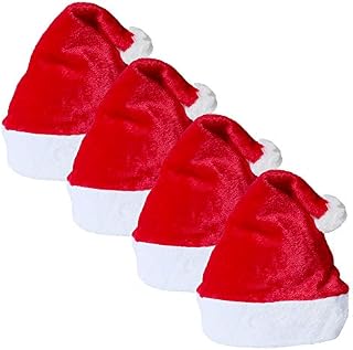 Santa Hats 4 Pcs Christmas Santa Hat Unisex Red Thickened Velvet Santa Hat-Christmas Classic Hat Xmas Cap Santa Reindeer Snowman Cap New Year Festive Holiday Costume Party for Adults Kids Teenage