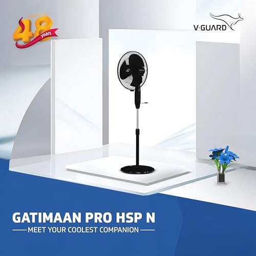 Image of V Guard Gatimaan Pro HSP N High Speed Pedestal Fan | 3 Adjustable Fan Speeds | Rust Resistant ABS Body | Powerful 2100 RPM Motor | Black | 40 cm (400mm)