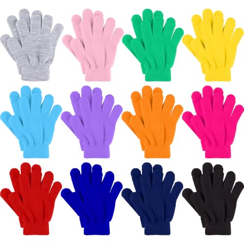 Glooarm 12 Pairs Kids Gloves Winter Toddler Full Fingers Knit Children Stretchy Warm Gloves Bulk for Boys Girls - image 1