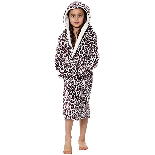 A2Z 4 Kids Soft Leopard Print Bathrobe Dressing Gown Nightwear Fleece Hooded Beach, Bathing, Swimming, Surfing, Watersports Robe Girls Boys Children Gift 5-13 Years