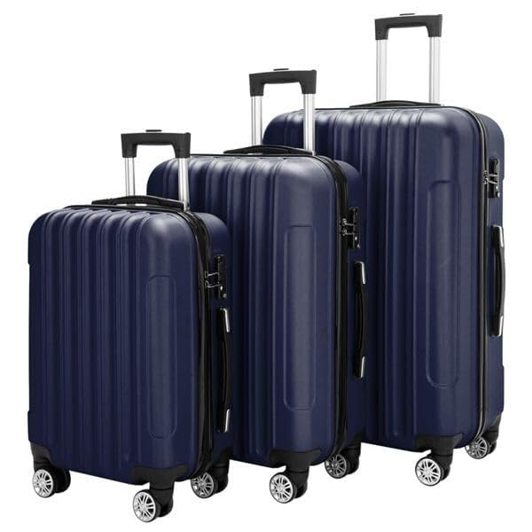 3-in-1 Multifunctional Large Capacity Travel Luggage Set - Durable Plastic & Metal - Navy Blue Suitcase for All Your Travel Needs