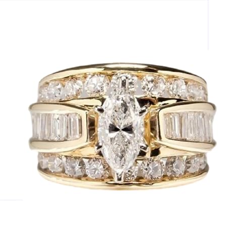 CUSIOALQQ Fashion Deluxe Gold Cubic Zirconia Ring for Women, Luxury Cushion Cut 4ct Zircon Diamonds Stone Eternity Engagement Ring, Charm Cubic Zirconia Promise Halo Wedding Ring L 1/2