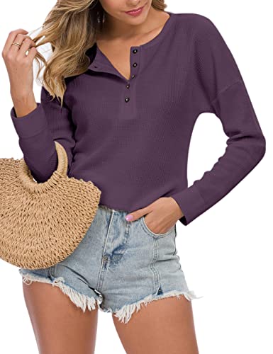 Image of MOLERANI Womens Long Sleeve Waffle Knit Henley Shirts Tunic Tops