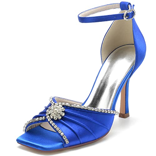 XIUWOUG Tacón Alto De Aguja para Mujer Zapatos De Salón con Punta En Pico para Bodas Y Fiestas Clásicas con Hebilla De Joya Marfil,Royal Blue,40 Cover