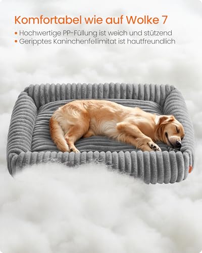 Feandrea Hundebett, extra großes orthopädisches Hundekörbchen, Hundekissen waschbar, Flauschige Hundematte, weiche Polsterung, 120 x 85 x 23 cm, Taubengrau PGW314GD01