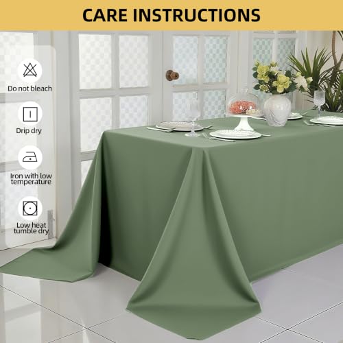 Image of 2-Pack 90x156 inch Sage Green Table Cloths, Solid Stain and Wrinkle Resistant Oblong Tablecloth, Premium Plain Weave Polyester Fabric Rectangle Table Linen Covers for Hotel, Banquet