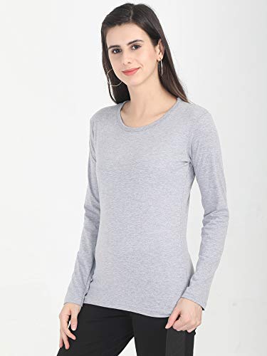 Image of FLEXIMAA Women's Cotton Plain Round Neck Full Sleeve T-Shirt