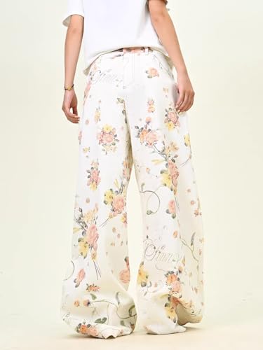 Unisex Y2k Vintage Floral Print Reversed Pockets Baggy Wide Leg Jeans Hiphop Harajuku Loose Boyfriend Denim Pants3