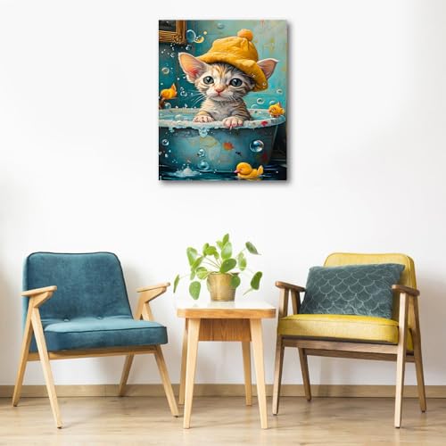 TISHIRON DIY Paint by Numbers Kit for Adults, Cat Bathtub Paint by Numbers Kit, Cute Cat and The Yellow Duck Adult Paint by Number Kits Canvas Arts Crafts for Home Decor, 16 x 20 inch Without Frame - Image 2