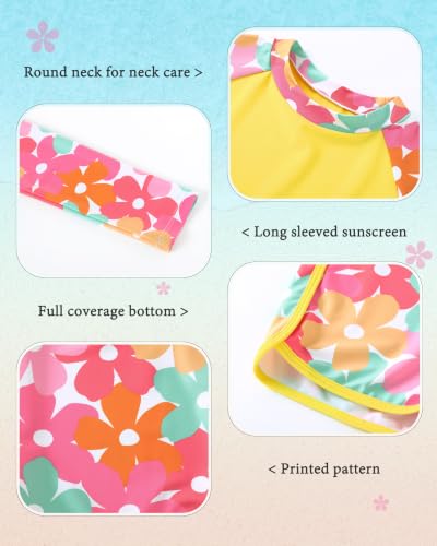 Image of Girls Rash Guard Long Sleeve Swimsuit 2 Piece Bathing Suit UPF 50+ Summer Beach Swimwear for Girl 5-14 Years