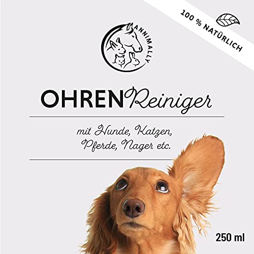Annimally Ohrenreiniger Hund und Katze 250ml Ohrreiniger mit Kamille, Ringelblume und Propolis - Hunde Ohrenreiniger auch für Katze, Pferd und Kleintier Ohren - Schonende Ohrreiniger für Hunde