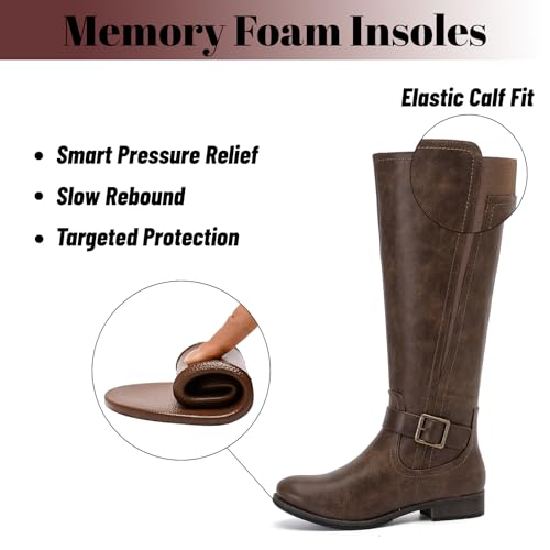 Women's Slouchy Knee High Boots Comfortable Wide Calf Platform Flat Tall Boot Stylish Round Toe Fall Winter Casual Boots for Women.4