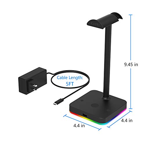 Image of KAFRI RGB Headphone Stand with Wireless Charger Desk Gaming Headset Holder Hanger Rack with 10W /7.5W QI Charging Pad and QC 3.0 USB Port - Suitable for Gamer Desktop Table Game Earphone Accessories