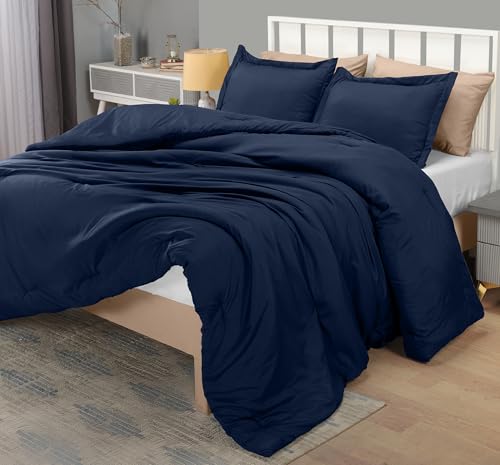 Utopia Bedding Queen Comforter Set Navy, Comforters Queen Size 3 Pieces Bedding Comforters Sets, Down Alternative Soft Bed Set, 1 Comforter (88 x 88 inches) 2 Pillow Shams (20 x 26 inches)
