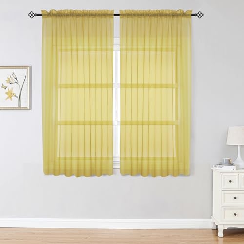 Image of OWENIE Sheer Curtains 63 inch Length 2 Panels Set, Ivory Sheer Cutains Short Curtains for Bedroom /Living Room, Rod Pocket Voile Fimly Sheer Drapes, 2pcs, Each 42 inch W x 63 inch L