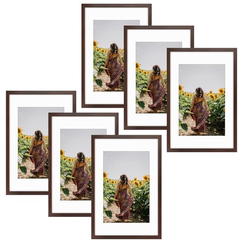 Image of Frametory 6 Pack 16x24 Brown Picture Frame with Real Glass Mat for 12x18
