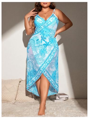 Verdusa Women's Plus Size Sarong Wraps Floral Bathing Suit Cover Up Asymmetrical Sleeveless Dress3