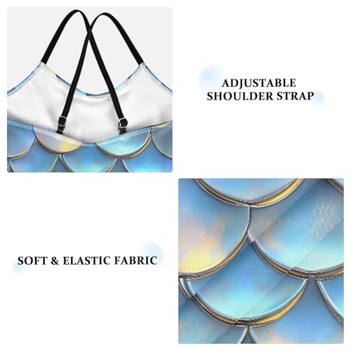 senya Girls Swimsuits One-Piece Swimwear Tie Bathing Suit Beach Summer Round Neck 9-10T Blue Scale Pattern3