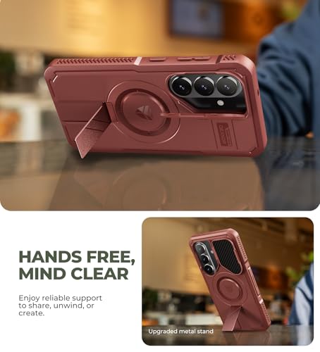 Image of Dexnor for Samsung Galaxy S26 Case with Camera Cover & Adjustable Kickstand & Screen Protector, Compatible with MagSafe, Rugged Shockproof Bumper Cases Magnetic Protective Cover(2026),6.3 inch,Maroon Red