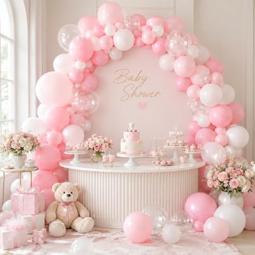 Image of HILAVO Dusty Pink Balloons 12 Inch Blush Pastel Light Baby Pink and White Latex Party Balloon with Clear Balloons for Women Girls Boho Birthday Wedding Baby Bridal Shower Anniversary Party Decoration