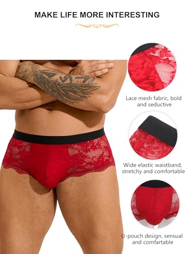 ohyeahlady Mens Lace Boxer Briefs - Soft Low Rise Bulge Pouch Trunks Underwear Sexy Panties Lingerie for Men4