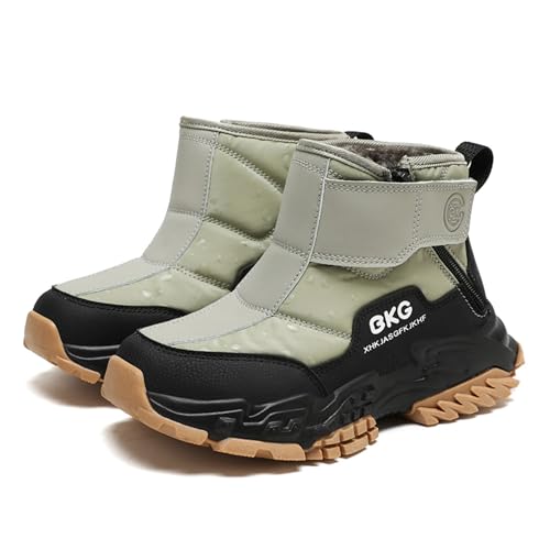 Boys Snow Ankle Boots Waterproof Adjustable ‌Hook & Loop‌ Zip Faux Fur Insulated Lined Booties for Youth Children, Anti-Slip ‌Winter Shoes for Girls Kids Womens Mens Cold Weather Outdoor Hiking Shoe