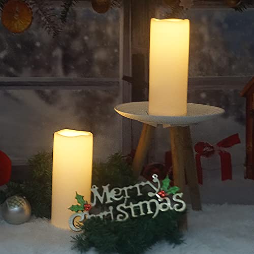 Image of CANDLE CHOICE Waterproof Outdoor Battery Operated Flameless Candles with Remote Timer Large Tall White Plastic Bright Flickering Electric LED Pillars Lantern Patio Garden Decoration 4x10 Inches 2 Pack