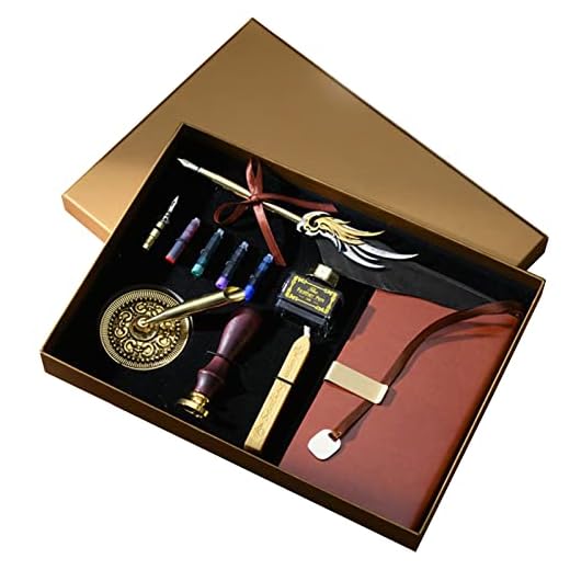 Joyeee Set Plumas de Caligrafía, con Antique Feather Pen, cuadernos, tinta de caligrafía, sello de cera, soporte de pluma suministros de oficina para escritura de dibujo artístico para un regalo