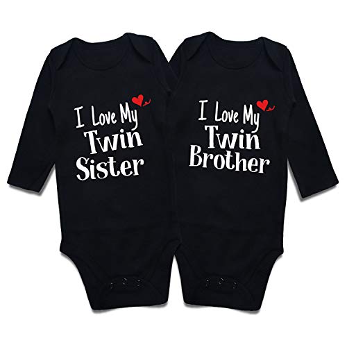 DEFAHN Funny Twins Baby Bodysuits Boys Girls Rompers 2 Pack Twin Matching Clothes Outfits for Newborn Infant