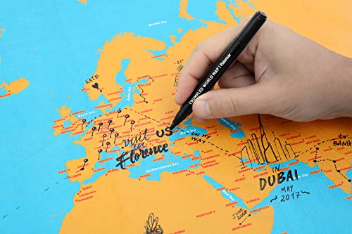 Crumpled World Innovative Wall Map By City Or Country Names Super Lightweight~Water Resistant~Indestructible~Washable Map W/ 1 Marker & Magnetic Hanging Dots Included – 87X58 Cm (By City) #TOP2