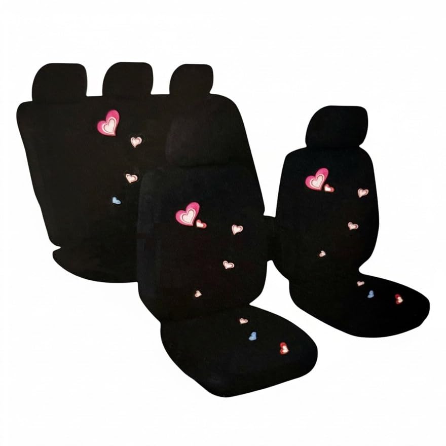 COSHANO Fundas para Asientos de Coche Delanteras, Traseras y Reposacabezas cubreasientos Universales 11 Pzas (Corazones)