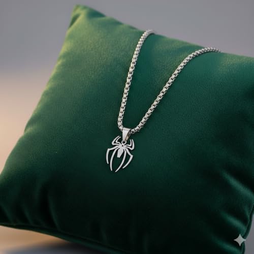 Image of BlingsHub branded Stainless Steel Spider shaped Pendant Necklace for Men - Polished premium Metallic finish - Biker, Rock & Roll, Jewelry gift for Men