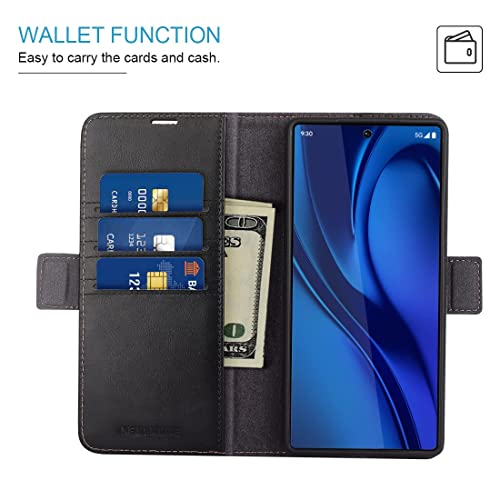 Kezihome Case For Google Pixel 6 Pro, [Rfid Blocking] Genuine Leather Wallet Case With Card Slots Stand Flip Phone Cover For Google Pixel 6 Pro 5G (2021) (Black/Brown) #TOP7