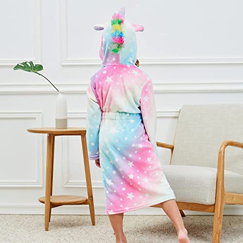 Ceruwum Girls Cozy Unicorn Hooded Bathrobe Sleepwear With Unicorn Slippers, Blindfold And Headband (Light Rainbow, 10-11 Years) #TOP4