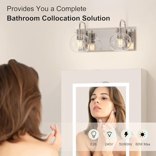 Image of 2-Light Bathroom Vanity Light, Modern Brushed Nickel Wall Sconce with Clear Glass Shade, Vintage Style Mirror Lighting for Bathroom, Bedroom, Living Room,14 Inch