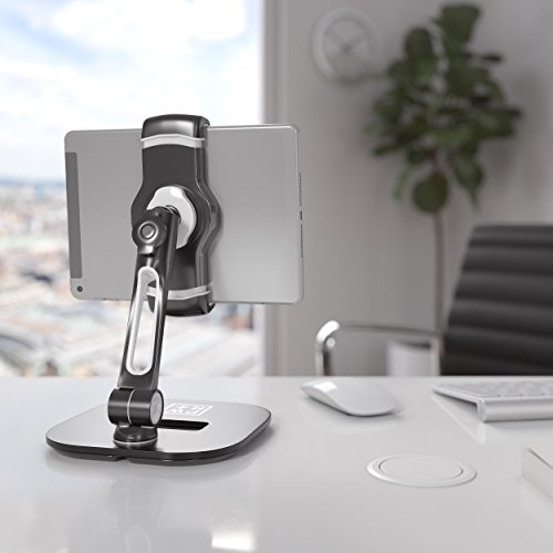 Tablet Stands and Holders Adjustable: Tablet Cell Phone Holder 360 Degree Swivel Angle Rotation for 4 to 11 inches Tab Phone iPad Samsung Galaxy Perfect POS Kitchen Bedside Office Table Reception by PWR+ - Image 5