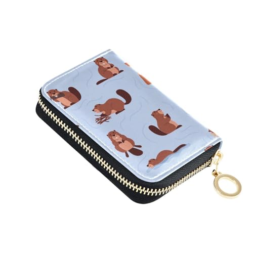 RFID Credit Card Holder Cute Beavers Leather With Zipper Card Case Wallet for Women Girls
