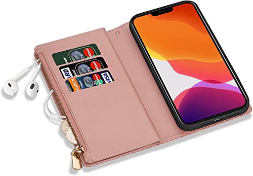 Étui pour iPhone 13 antichoc rose protégeant l'écran des rayures avec son rabat