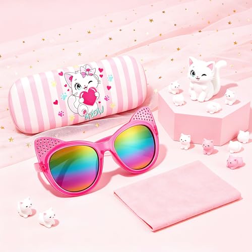 Image of Kids Sunglasses for Girls with Eyeglasses Case for Party Beach Dress Up Glasses