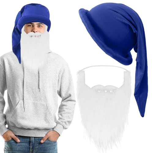 AUNGCSHE Gorro de enano con barba, gorro de enano para adultos, gorro de elfo, unisex, adecuado para carnaval, Halloween, Navidad (azul)